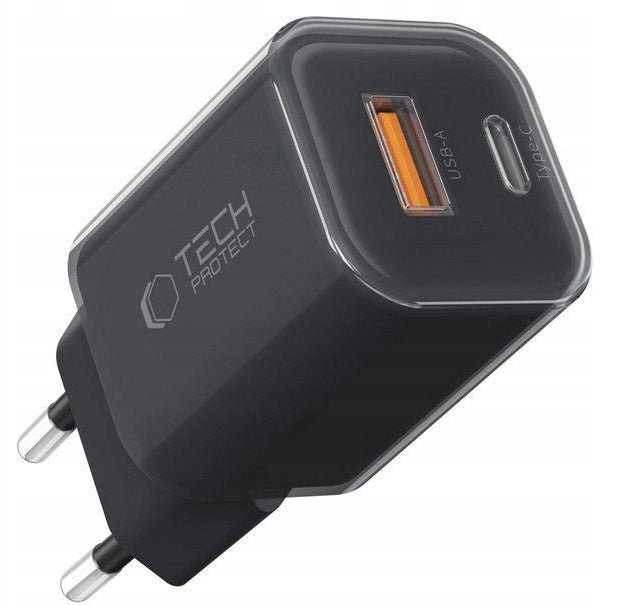 Cargador de Red Tech-Protect NCM33W, 33W, 3A, 1 x USB-A - 1 x USB-C, Negro