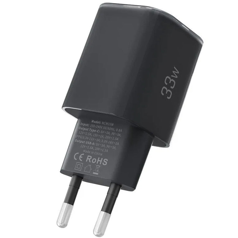 Cargador de Red Tech-Protect NCM33W, 33W, 3A, 1 x USB-A - 1 x USB-C, Negro