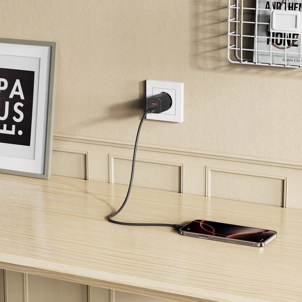 Cargador de Red Tech-Protect NCM33W, 33W, 3A, 1 x USB-A - 1 x USB-C, Negro