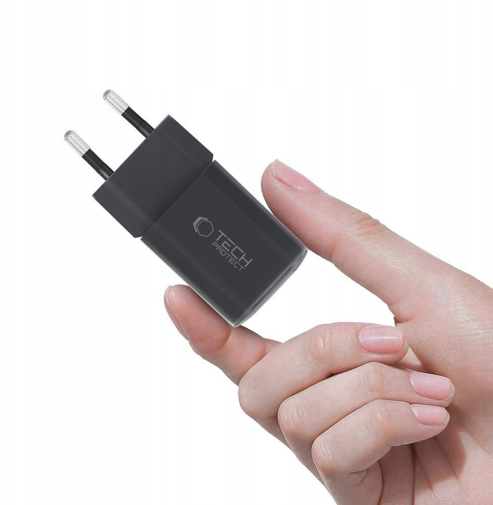 Cargador de Red Tech-Protect NCM33W, 33W, 3A, 1 x USB-A - 1 x USB-C, Negro