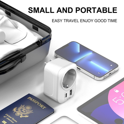 Cargador de Red Tech-Protect TA100 Travel US, 20W, 3A, 1 x Schuko - 1 x USB-A - 1 x USB-C, Blanco