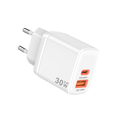 Cargador de Red Techsuit CH1 Duonix, 30W, 3A, 1 x USB-A - 1 x USB-C, Blanco