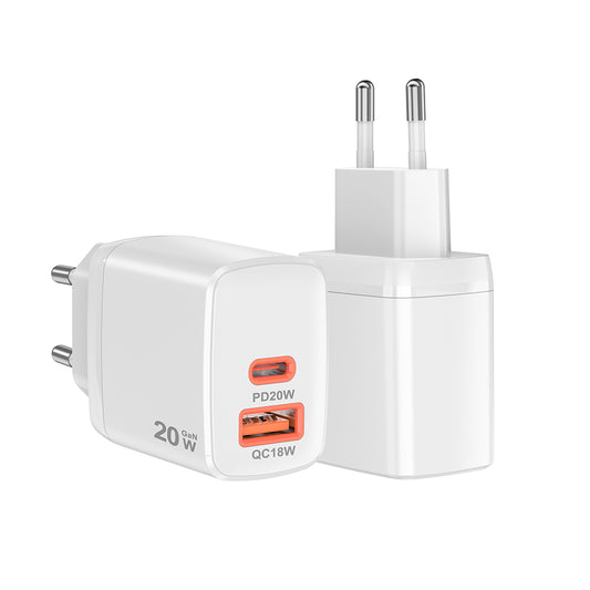 Cargador de Red Techsuit CH2 Duonix, 20W, 3A, 1 x USB-A - 1 x USB-C, Blanco
