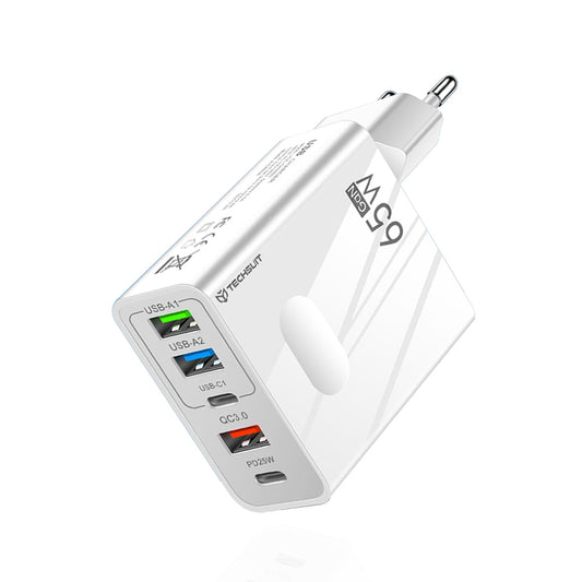 Cargador de Red Techsuit CHC1 PentaXPower, 25W, 3A, 3 x USB-A - 2 x USB-C, Blanco