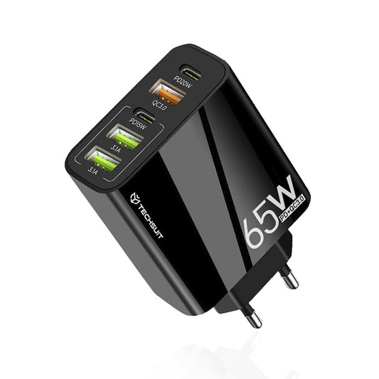 Cargador de Red Techsuit CHC2 PentaXPower, 20W, 3A, 3 x USB-A - 2 x USB-C, Negro.
