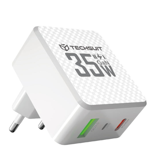 Cargador de Red Techsuit CHPD173 Tiny, 35W, 3A, 1 x USB-A - 1 x USB-C, Blanco