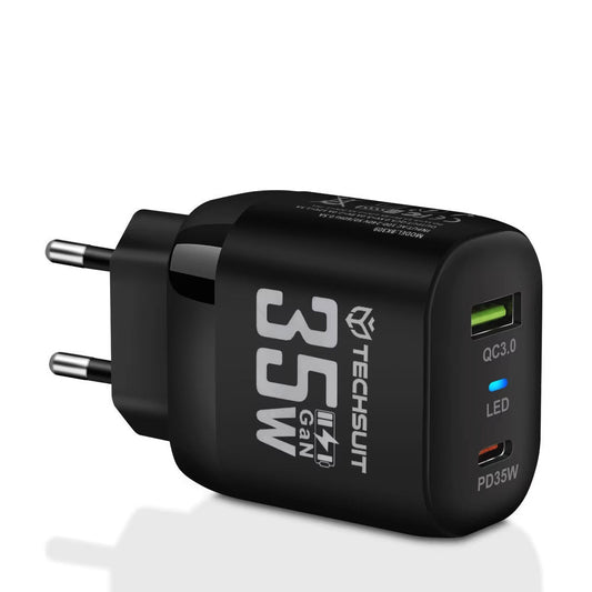 Cargador de Red Techsuit CHPD174, 35W, 3A, 1 x USB-A - 1 x USB-C, Negro