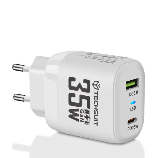 Cargador de Red Techsuit CHPD174, 35W, 3A, 1 x USB-A - 1 x USB-C, Blanco