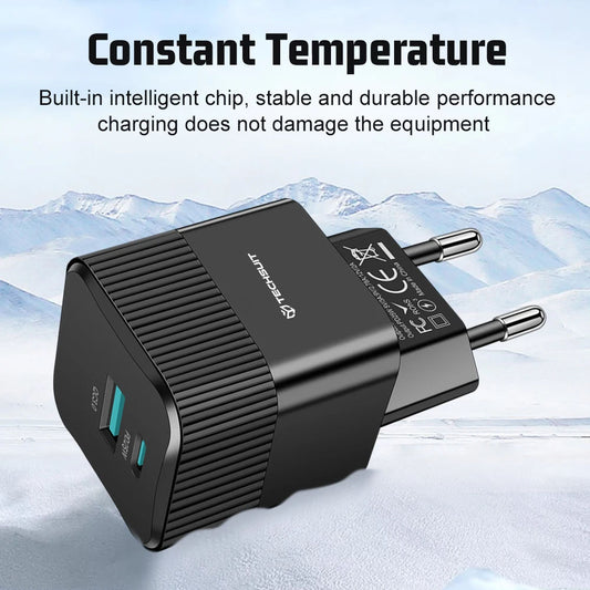 Cargador de Red Techsuit CHPD216 Tiny, 25W, 3A, 1 x USB-A - 1 x USB-C, Negro