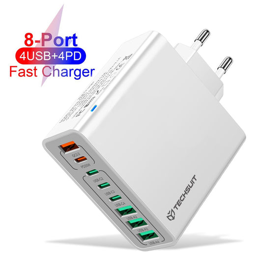 Cargador de Red Techsuit CHPD224, 65W, 3.25A, 4 x USB-A - 4 x USB-C, Blanco