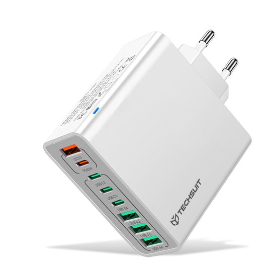 Cargador de Red Techsuit CHPD224, 65W, 3.25A, 4 x USB-A - 4 x USB-C, Blanco