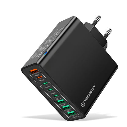 Cargador de Red Techsuit CHPD224, 65W, 3.25A, 4 x USB-A - 4 x USB-C, Negro