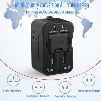 Cargador de Red Techsuit HHT202-2C Travel, 15W, 3A, 2 x USB-C, Negro