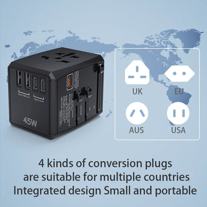 Cargador de Red Techsuit HHT905 Travel, 45W, 3A, 2 x USB-A - 2 x USB-C, Negro