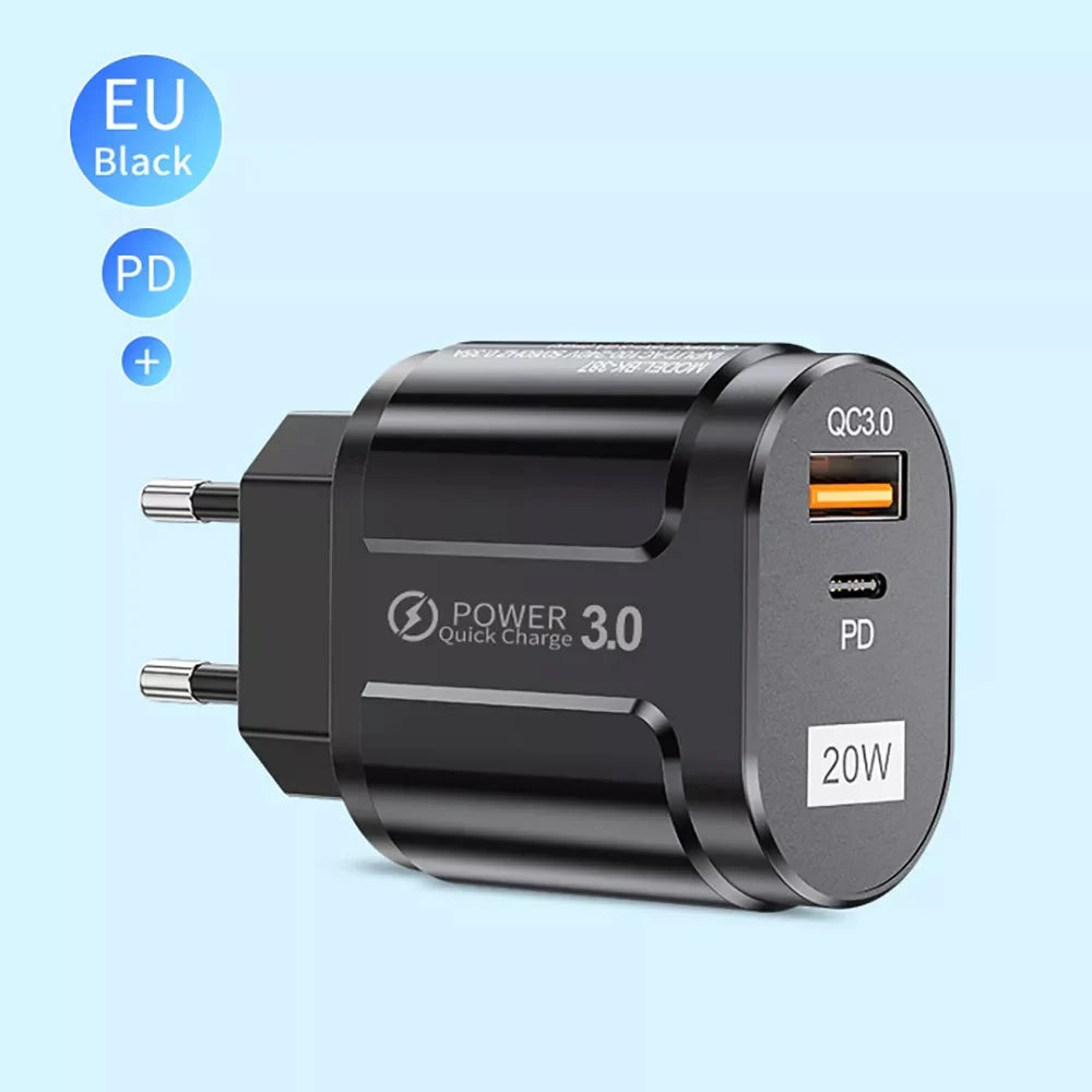 Cargador de Red Techsuit Premium, 20W, 3A, 1 x USB-A - 1 x USB-C, Negro CHPD038