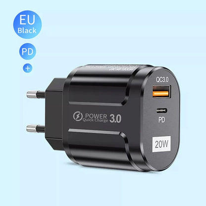 Cargador de Red Techsuit Premium, 20W, 3A, 1 x USB-A - 1 x USB-C, Negro CHPD038