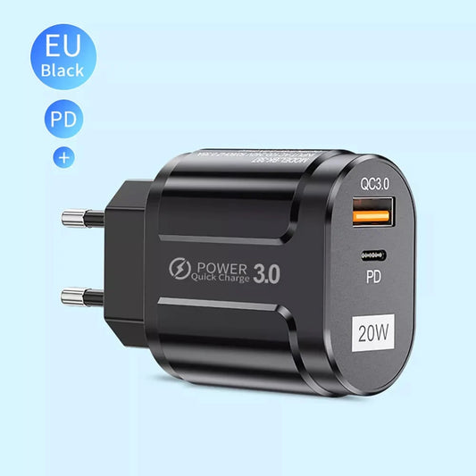 Cargador de Red Techsuit Premium, 20W, 3A, 1 x USB-A - 1 x USB-C, Negro CHPD038