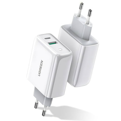 Cargador de red UGREEN CD170, 36W, 3A, 1 x USB-A - 1 x USB-C, Blanco 