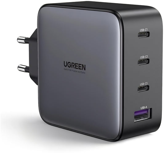 Cargador de red UGREEN CD226, 100W, 3A, 1 x USB-A - 3 x USB-C, Negro 