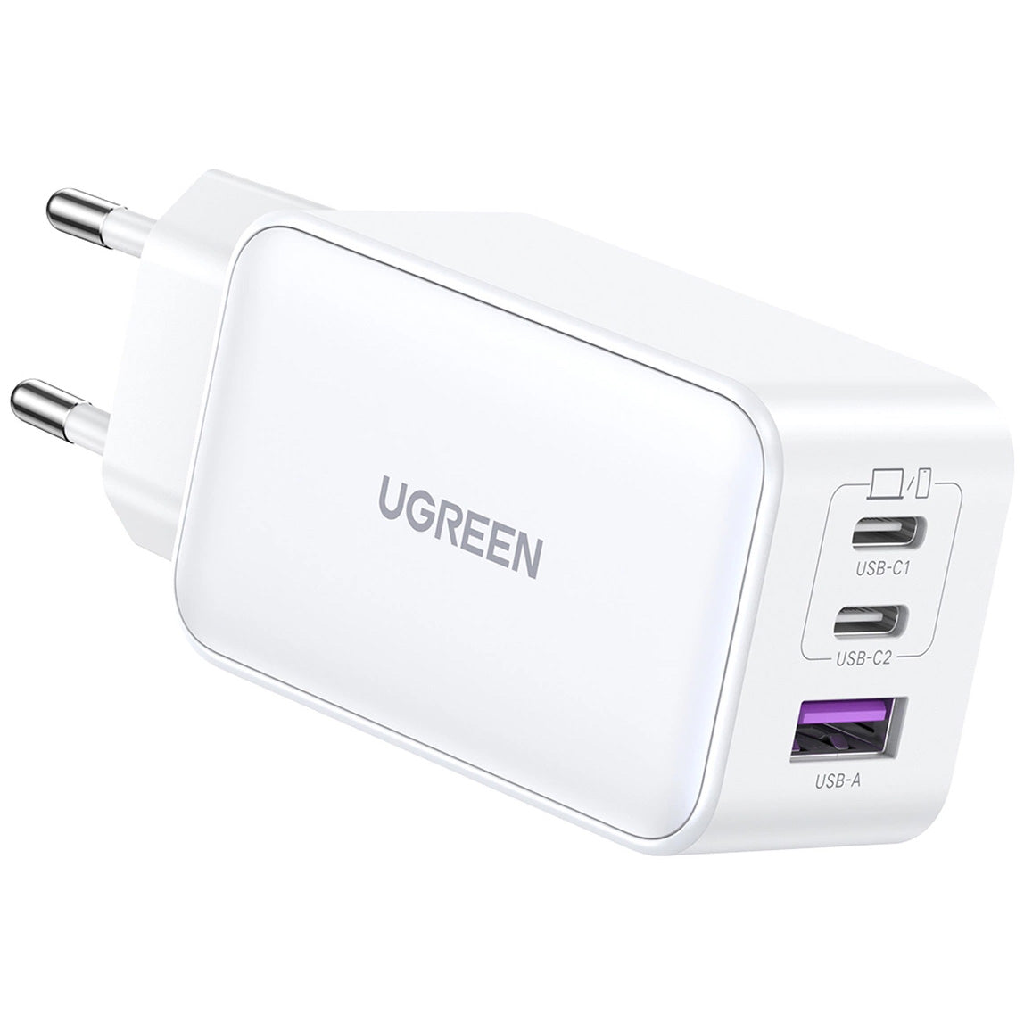 Cargador de red UGREEN CD244, 65W, 3A, 1 x USB-A - 2 x USB-C, Blanco