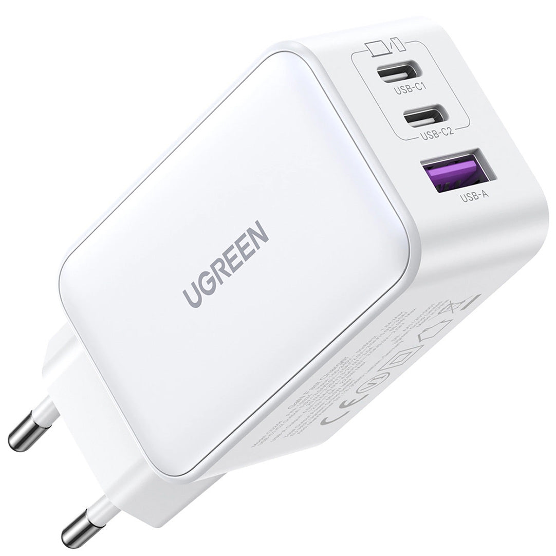 Cargador de red UGREEN CD244, 65W, 3A, 1 x USB-A - 2 x USB-C, Blanco