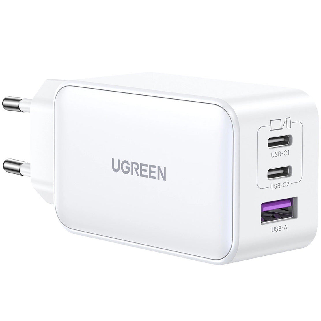 Cargador de red UGREEN CD244, 65W, 3A, 1 x USB-A - 2 x USB-C, Blanco