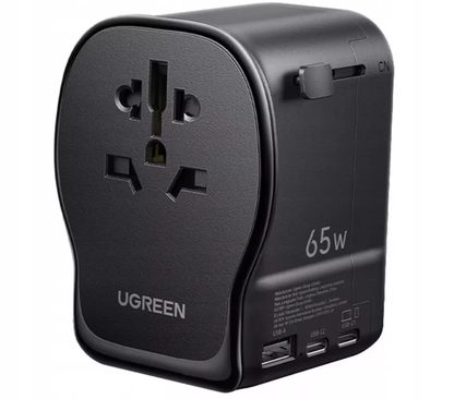 Cargador de red UGREEN Travel S550 (55001), 65W, 3.25A, 1 x USB-A - 2 x USB-C, Negro