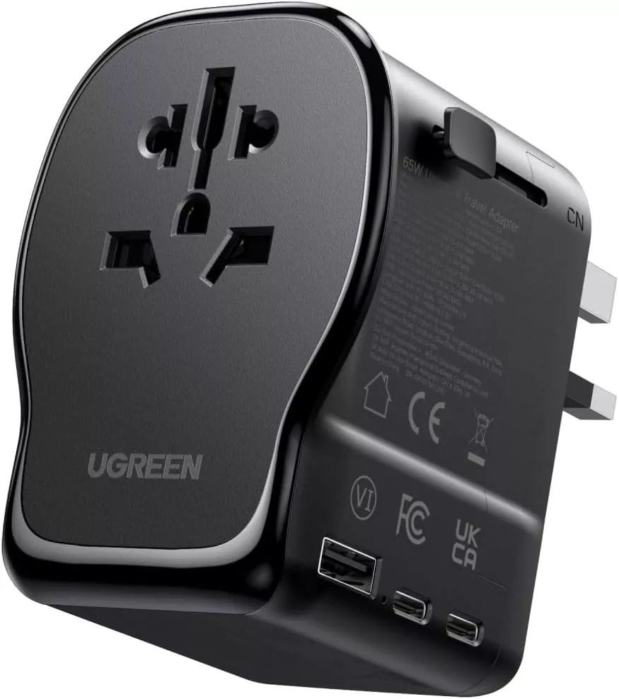 Cargador de red UGREEN Travel S550 (55001), 65W, 3.25A, 1 x USB-A - 2 x USB-C, Negro