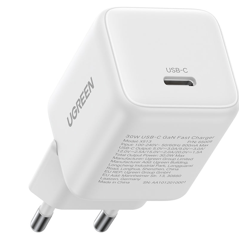Cargador de Red UGREEN X513, 30W, 3A, 1 x USB-C, Blanco