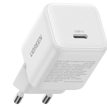 Cargador de Red UGREEN X513, 30W, 3A, 1 x USB-C, Blanco
