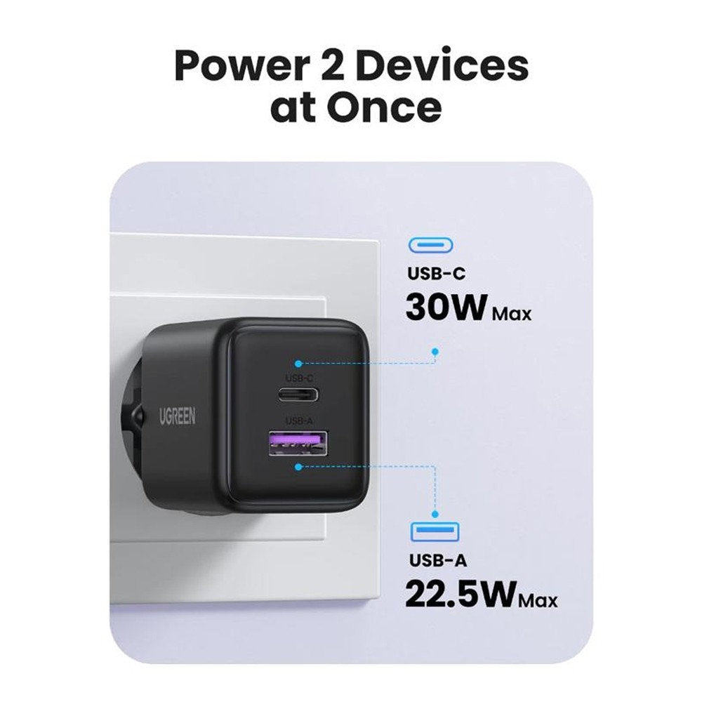 Cargador de Red UGREEN X516, 30W, 3A, 1 x USB-A - 1 x USB-C, Gris