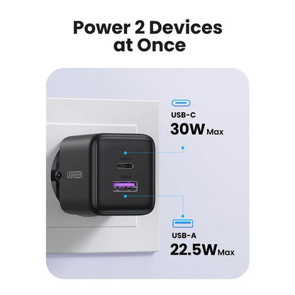 Cargador de Red UGREEN X516, 30W, 3A, 1 x USB-A - 1 x USB-C, Gris