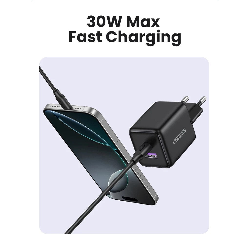Cargador de Red UGREEN X516, 30W, 3A, 1 x USB-A - 1 x USB-C, Gris
