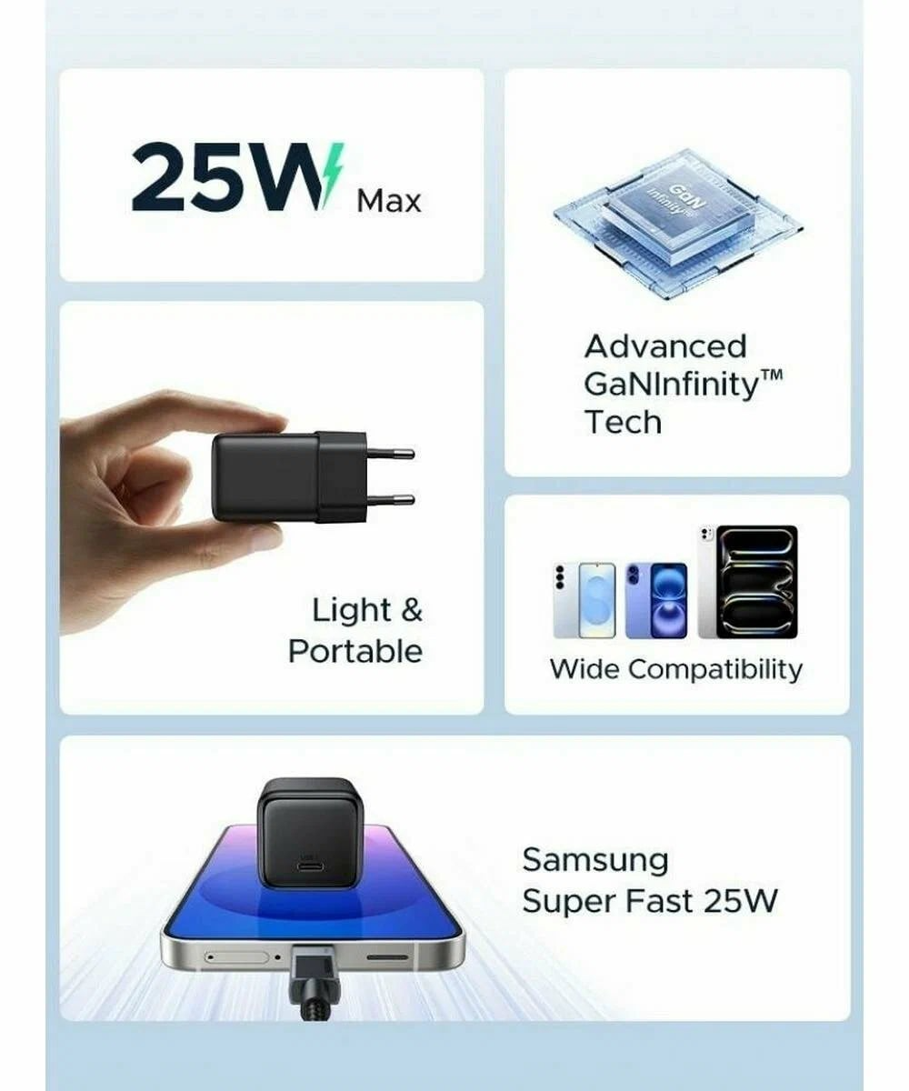 Cargador de Red UGREEN X517, 25W, 3A, 1 x USB-C, Negro