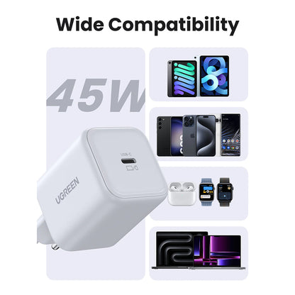 Cargador de red UGREEN X524 (65053), 45W, 3A, 1 x USB-C, Blanco