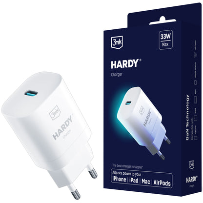 Cargador de red 3MK Hardy GaN, 33 W, 3 A, 1 x USB-C, blanco