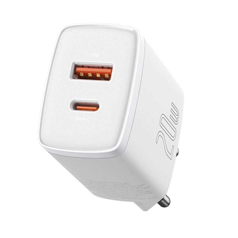 Cargador de red compacto Baseus, 20 W, 3 A, 1 x USB-A - 1 x USB-C, blanco CCXJ-B02