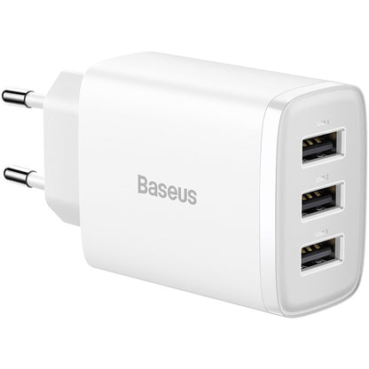 Cargador de red compacto Baseus 3U, 17 W, 2,1 A, 3 x USB-A, blanco CCXJ020102