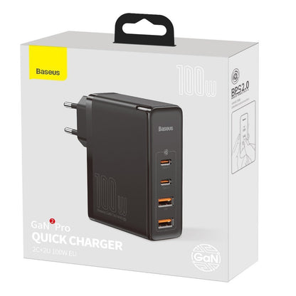 Cargador de red Baseus GaN2 Pro, 100W, 5A, 2 x USB-A - 2 x USB-C, Negro CCGAN2P-L01