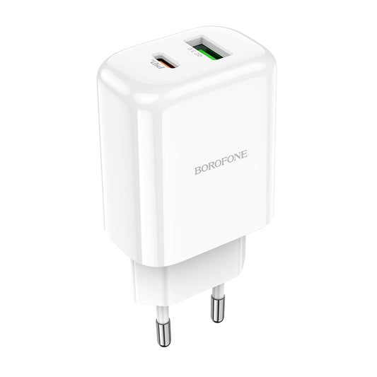 Cargador de Red Borofone BBN4 Potential, 20W, 3A, 1 x USB-A - 1 x USB-C, Blanco
