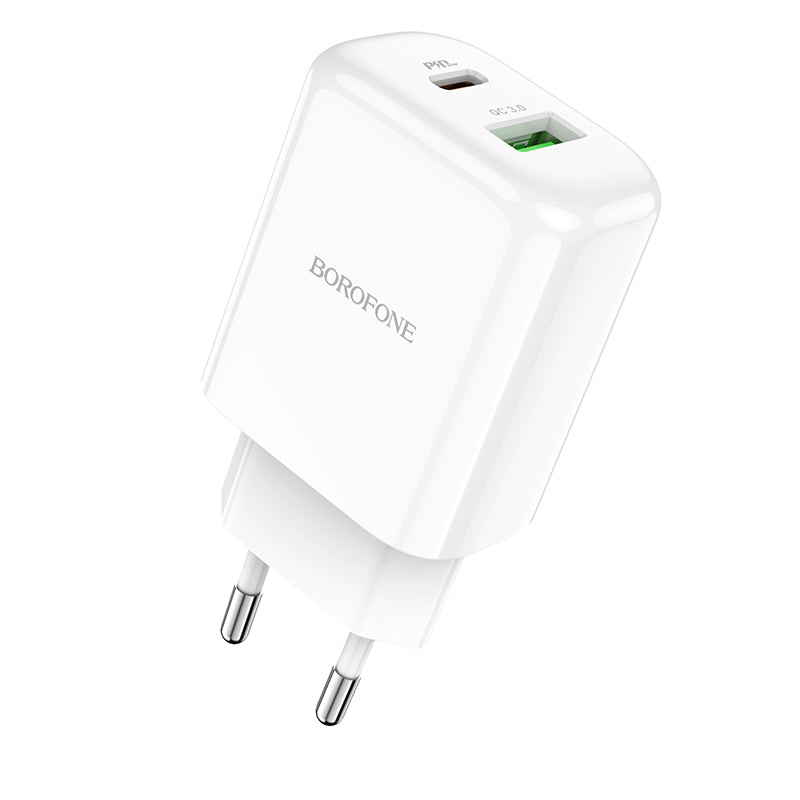 Cargador de Red Borofone BBN4 Potential, 20W, 3A, 1 x USB-A - 1 x USB-C, Blanco