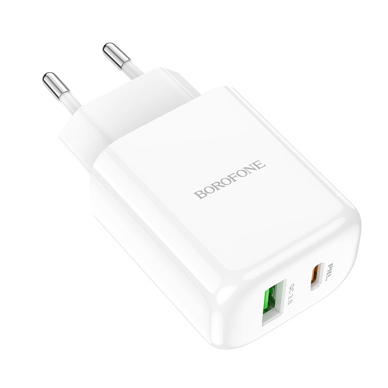 Cargador de Red Borofone BBN4 Potential, 20W, 3A, 1 x USB-A - 1 x USB-C, Blanco