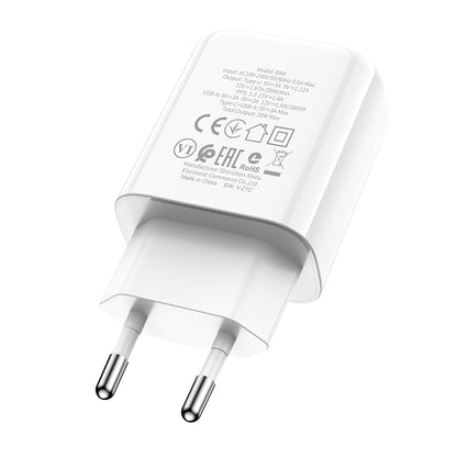 Cargador de Red Borofone BBN4 Potential, 20W, 3A, 1 x USB-A - 1 x USB-C, Blanco
