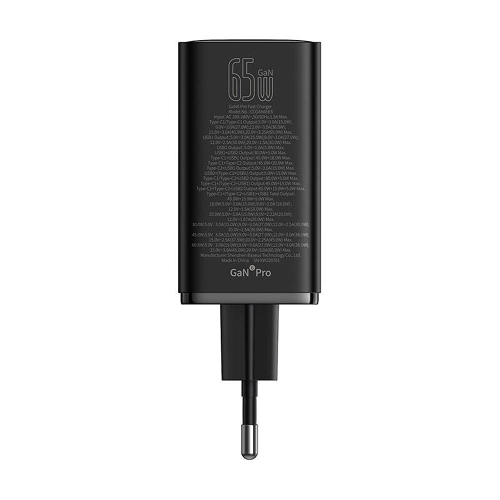 Cargador de red USB-C Baseus GaN 6 Pro, 65 W, 3,25 A, 2 x USB-A - 2 x USB-C, negro P10162701113113-00 