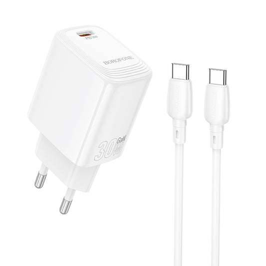 Cargador de Red con Cable USB-C Borofone BN28 Fuente, 30W, 3A, 1 x USB-C, Blanco