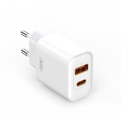 Cargador de red con cable USB-C XO Design CE12, 20W, 3A, 1 x USB-A - 1 x USB-C, Blanco