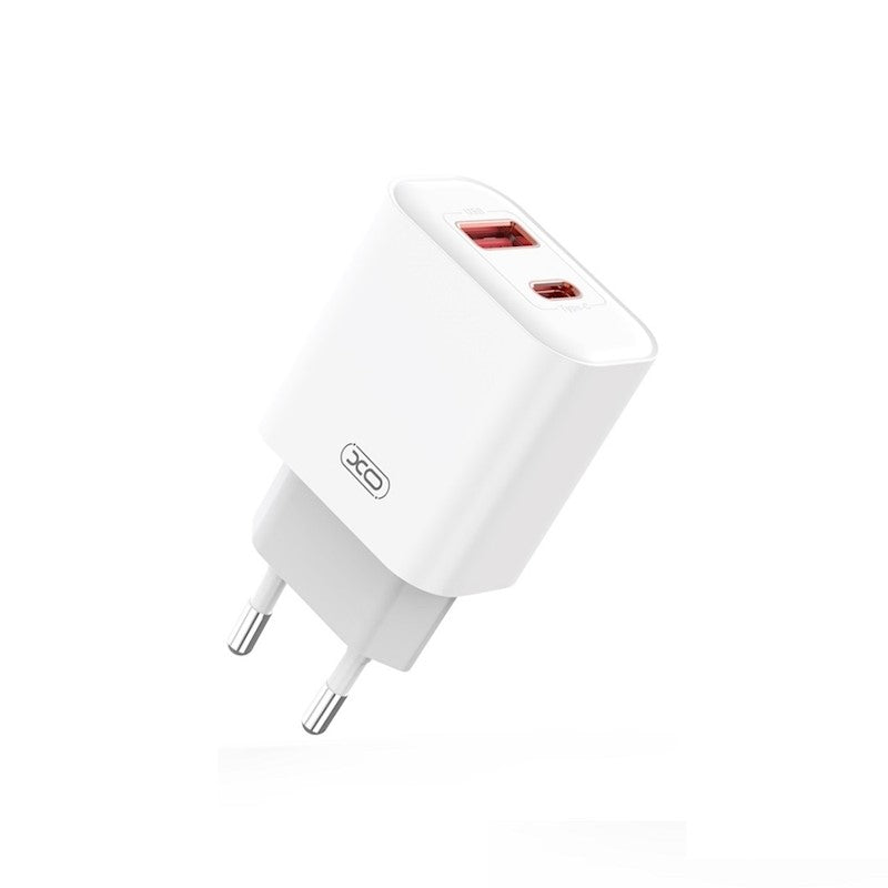 Cargador de red con cable USB-C XO Design CE12, 20W, 3A, 1 x USB-A - 1 x USB-C, Blanco