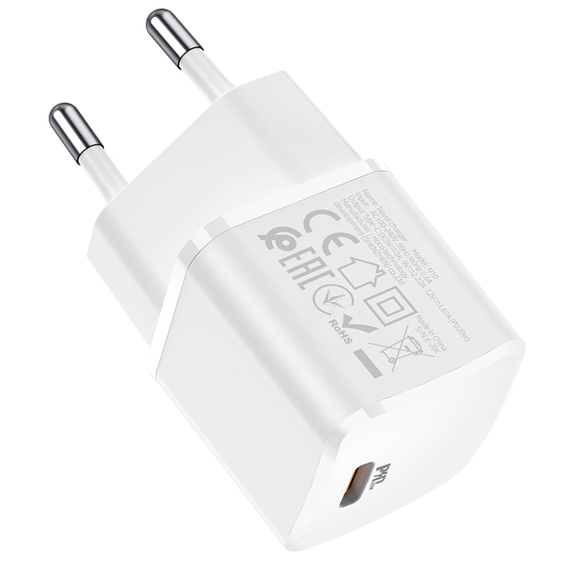 Cargador de red HOCO N10, 20W, 3A, 1 x USB-C, Blanco