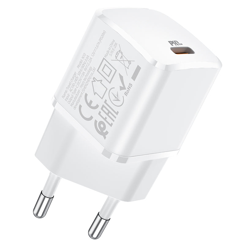 Cargador de red HOCO N10, 20W, 3A, 1 x USB-C, Blanco