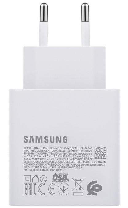 Cargador de red Samsung EP-TA865W, 65 W, 3,25 A, 1 x USB-C, blanco GP-PTU020SODWQ GP-PTU020SODWQ